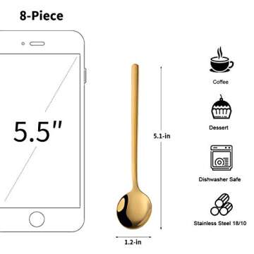 Espresso Spoons Set of 8, Poylim Cute Small Coffee Spoons, 18/10 Stainless Steel Gold Demitasse Spoo...