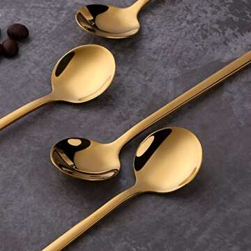 Espresso Spoons Set of 8, Poylim Cute Small Coffee Spoons, 18/10 Stainless Steel Gold Demitasse Spoons for Tea, Dessert, Appetizer, 5.1-inch