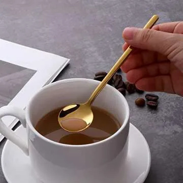 Espresso Spoons Set of 8, Poylim Cute Small Coffee Spoons, 18/10 Stainless Steel Gold Demitasse Spoons for Tea, Dessert, Appetizer, 5.1-inch