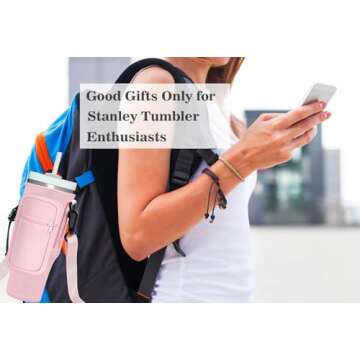 momocici Cup Holder Carrier Bag with Strap and Pouch for Stanley Quencher 30oz Tumbler. Cup Crossbody Holder Bag Compatible with Stanley Cup for Hiking Travelling Camping.(Rose Quartz)