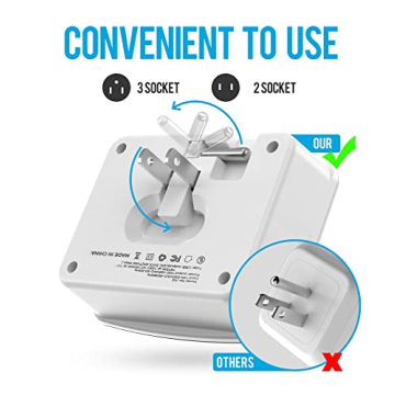 Puveini Cruise Power Strip Foldable Plug Non Surge Protector with USB C Outlets 3.4A Total, Cruise Ship Essentials, 2 Prong to 3 Prong Outlet Adapter, Japan Plug Adapter