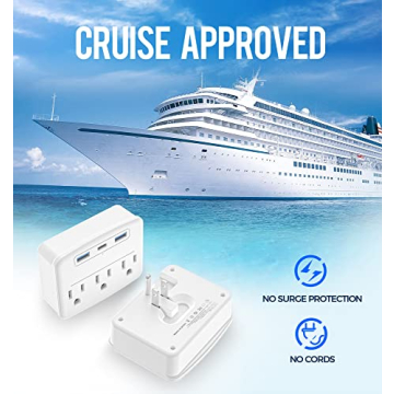 Puveini Cruise Power Strip Foldable Plug Non Surge Protector with USB C Outlets 3.4A Total, Cruise Ship Essentials, 2 Prong to 3 Prong Outlet Adapter, Japan Plug Adapter