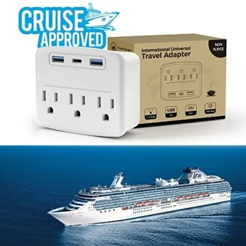 Puveini Cruise Power Strip Foldable Plug Non Surge Protector with USB C Outlets 3.4A Total, Cruise Ship Essentials, 2 Prong to 3 Prong Outlet Adapter, Japan Plug Adapter