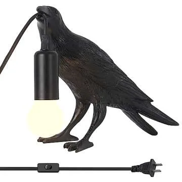 Shandaglo Crow Lamp - Raven Table Lamp with Bulb, Gothic Crow Light - Raven Decor for Bedside Bedroo...