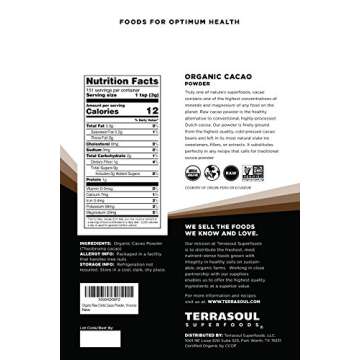 Terrasoul Organic Cacao Powder - Rich, Flavorful & Organic