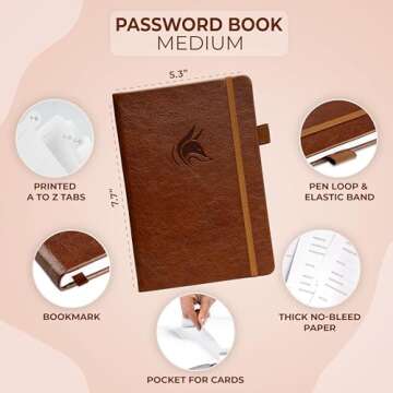 Clever Fox Password Book with alphabetical tabs. Internet Address Organizer Logbook. Medium Password...