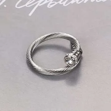 Dorriss Ring for Women Twisted Cable Nail Silver Rings Adjustable Open Stackable Cubic Zirconia Vintage Designer Fashion Jewelry Girlfriend Wife Mom