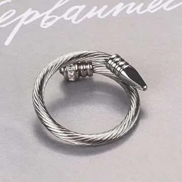 Dorriss Ring for Women Twisted Cable Nail Silver Rings Adjustable Open Stackable Cubic Zirconia Vintage Designer Fashion Jewelry Girlfriend Wife Mom