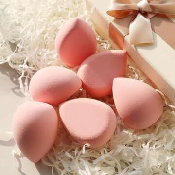 6pcs Flat Duo Makeup Sponge Set, Super Soft Latex-Free Blending Sponge for Flawless Application - Liquid, Cream, Powder, Patented Design, Pink