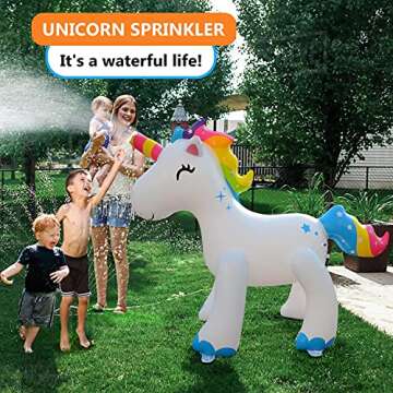 AQUAJOY Sprinkler Water Toys Inflatable Outdoor Yard Sprinkler for Kids and Adults (Unicorn)