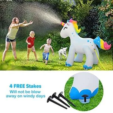 AQUAJOY Sprinkler Water Toys Inflatable Outdoor Yard Sprinkler for Kids and Adults (Unicorn)