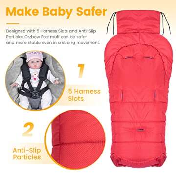 Orzbow Warm Bunting Bag Universal,Stroller Sleeping Bag Cold Weather,Waterproof Toddler Footmuff(Red,Large)