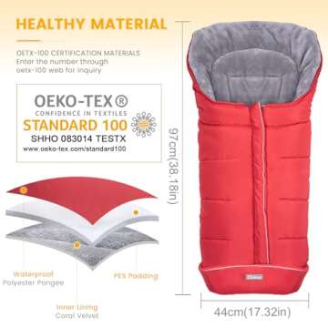 Orzbow Warm Bunting Bag Universal,Stroller Sleeping Bag Cold Weather,Waterproof Toddler Footmuff(Red,Large)