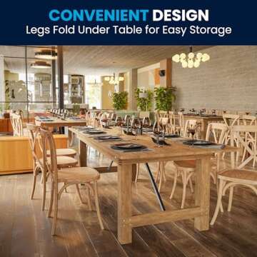 Flash Furniture Hercules Series 8' x 40" Rustic Solid Pine Folding Dining Table, Rectangular Antique Farmhouse Dining and Event Extension Table