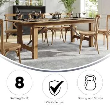 Flash Furniture Hercules Series 8' x 40" Rustic Solid Pine Folding Dining Table, Rectangular Antique Farmhouse Dining and Event Extension Table