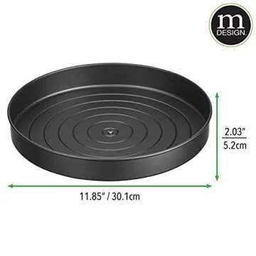 mDesign Rustic Lazy Susan Turntable Metal Spinner Tray - Kitchen Cabinet, Pantry, Fridge, Cupboards, or Counter Organizing, Fully Rotating Organizer for Food, Spices, and Condiments, 12" Round, Black