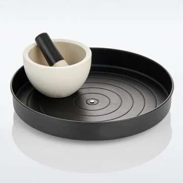 mDesign Rustic Lazy Susan Turntable Metal Spinner Tray - Kitchen Cabinet, Pantry, Fridge, Cupboards, or Counter Organizing, Fully Rotating Organizer for Food, Spices, and Condiments, 12" Round, Black