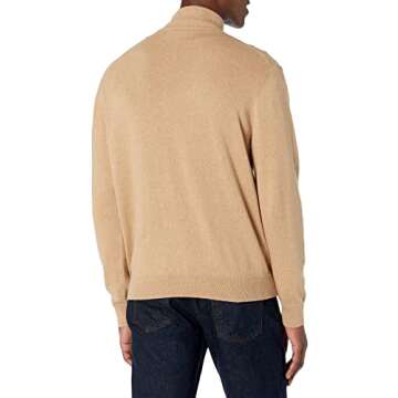 Amazon Essentials Men's Camel Heather Full-Zip Cotton Sweater