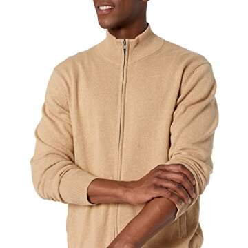 Amazon Essentials Men's Full-Zip Cotton Sweater in Camel Heather