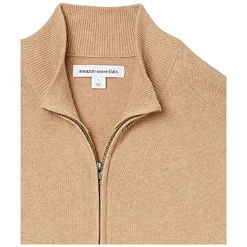 Amazon Essentials Men's Full-Zip Cotton Sweater in Camel Heather