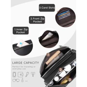 CLUCI Fanny Packs for Women Cross Body, Belt Bag for Women, Fanny Pack, Cross Body Bag for Woman Leather Large Travel Gym Black