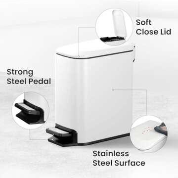 Cesun Small Bathroom Trash Can with Soft-Close Lid