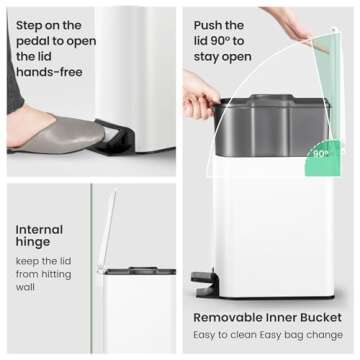 Cesun Small Bathroom Trash Can with Soft-Close Lid