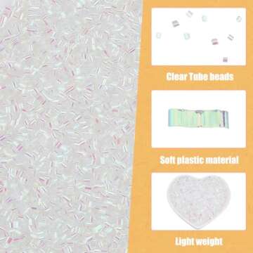 DICOSMETIC 150g Crispy Bingsu Beads for Slim About 15882Pcs Iridescent Soft Straw Tube Beads 3D Glitter Plastic Beads Clear Plastic Bead Assortment Crunchy Slime Microbeads Supplies