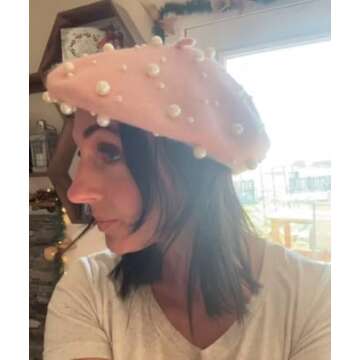 MINAKOLIFE Womens French Artist Solid 100% Wool Beret Hats with Full Pearl (Black)