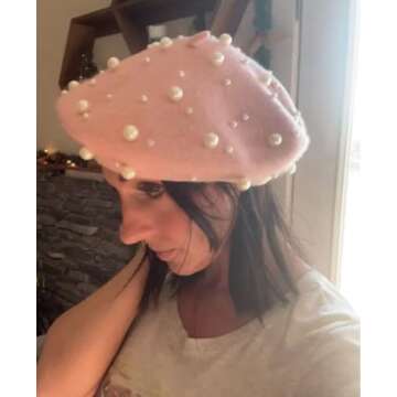 MINAKOLIFE Womens French Artist Solid 100% Wool Beret Hats with Full Pearl (Black)