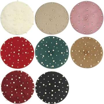 MINAKOLIFE Womens French Artist Solid 100% Wool Beret Hats with Full Pearl (Black)
