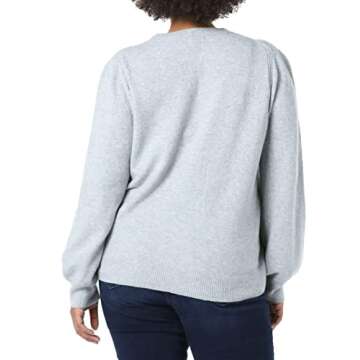 Amazon Essentials Women's Soft Touch Pleated Shoulder Crewneck Sweater, Grey Heather, Large