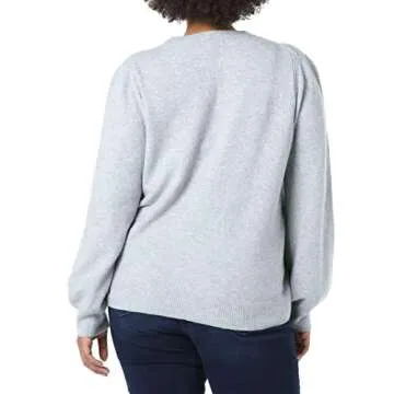 Amazon Essentials Women's Soft Touch Pleated Shoulder Crewneck Sweater, Grey Heather, Large