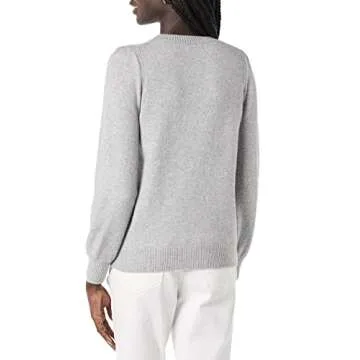 Amazon Essentials Women's Soft Touch Pleated Shoulder Crewneck Sweater, Grey Heather, Large