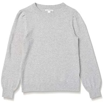 Amazon Essentials Women's Soft Touch Pleated Shoulder Crewneck Sweater, Grey Heather, Large