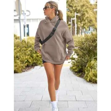 AUTOMET Oversized Sweatshirt for Women Fall Outfits 2025 Fleece Casual Hoodies Sweaters Long Sleeve Fashion Shirts with Pockets CoffeeGrey XL