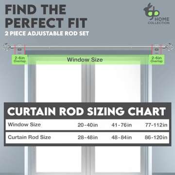 gb Home Collection Adjustable Silver Curtain Rods for Windows 86 to 120 Inch (7-10 Feet), Silver Curtain Rod for Bedroom