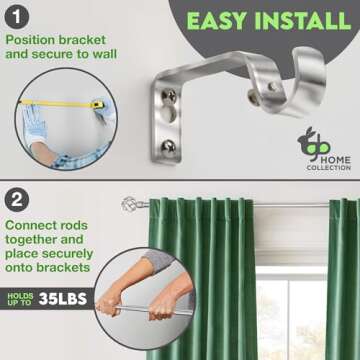 gb Home Collection Adjustable Silver Curtain Rods for Windows 86 to 120 Inch (7-10 Feet), Silver Curtain Rod for Bedroom