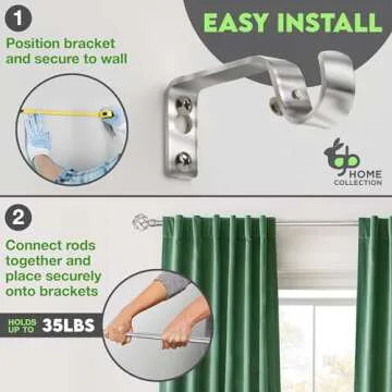 gb Home Collection Adjustable Silver Curtain Rods for Windows 86 to 120 Inch (7-10 Feet), Silver Curtain Rod for Bedroom