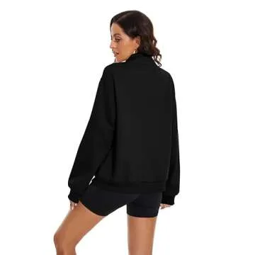 MISSACTIVER Women’s Oversized Half Zip Sweatshirt Quarter 1/4 Zipper Long Sleeve Drop Shoulder Pocket Pullover Jacket Tops(Small,Black)