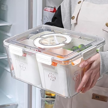 Taiuloo Airtight Fruit Storage Containers for Fridge with Lids & Handle, BPA-Free Food Storage Conta...