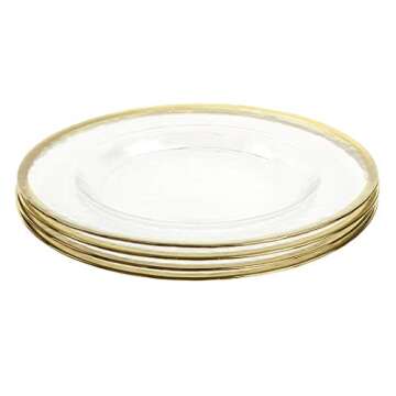 Koyal Wholesale Bulk Clear Glass Gold Rim Charger Plates, Set of 4, Glass Charger with Gold Rim, Glass Hammered Charger Plates