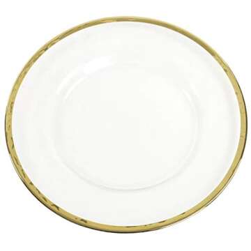 Koyal Wholesale Bulk Clear Glass Gold Rim Charger Plates, Set of 4, Glass Charger with Gold Rim, Glass Hammered Charger Plates