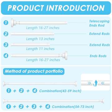 SISELBA White Shower Curtain Rod 42-73", 1" Dia Stainless Shower Rod-No Drilling, Rust-Proof, No Slip, Expandable Adjustable Spring Loaded Shower Curtain Rod, Tension Rod for Windows or Bathroom