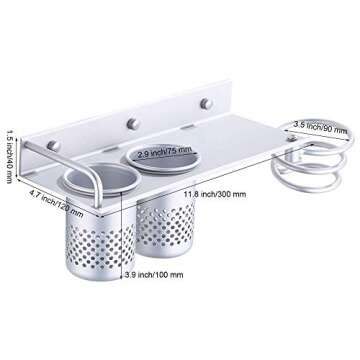 Homwel Wall Mount Hair Dryer Hanging Rack Organizer - Bathroom Storage Basket for Hair Dryer, Flat I...