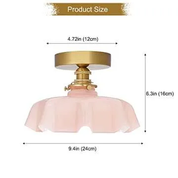 DSMJFU Vintage Pink Ceiling Light, Brass Pink Flush Mount Ceiling Light, Porch Ceiling Light Fixtures, Glass Small Semi Flush Mount Ceiling Light Fixtures for Closet Hallway Entryway
