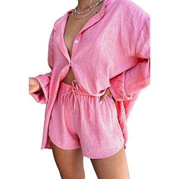 Amuver Women's Summer Casual Two Piece Outfit Set in Pink