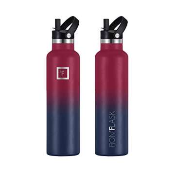 IRON °FLASK Camping & Hiking Hydration Canteens - 3 Lids (Narrow Straw Lid) Leak Proof Vacuum Insulated Stainless Steel - Hot & Cold Double Walled Sports Water Bottle - Dark Rainbow, 24Oz