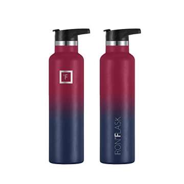 IRON °FLASK Camping & Hiking Hydration Canteens - 3 Lids (Narrow Straw Lid) Leak Proof Vacuum Insulated Stainless Steel - Hot & Cold Double Walled Sports Water Bottle - Dark Rainbow, 24Oz