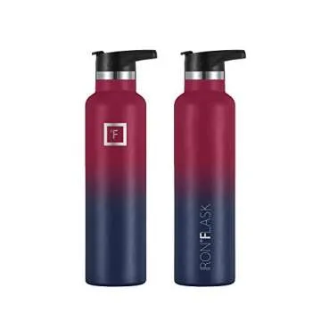 IRON °FLASK Camping & Hiking Hydration Canteens - 3 Lids (Narrow Straw Lid) Leak Proof Vacuum Insulated Stainless Steel - Hot & Cold Double Walled Sports Water Bottle - Dark Rainbow, 24Oz